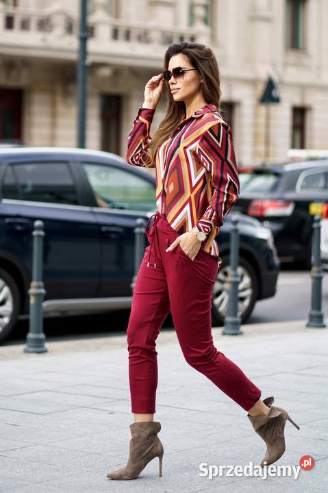 Spodnie Novum cygaretki rozmiar 42 bordo ciemne łódzkie Wieluń