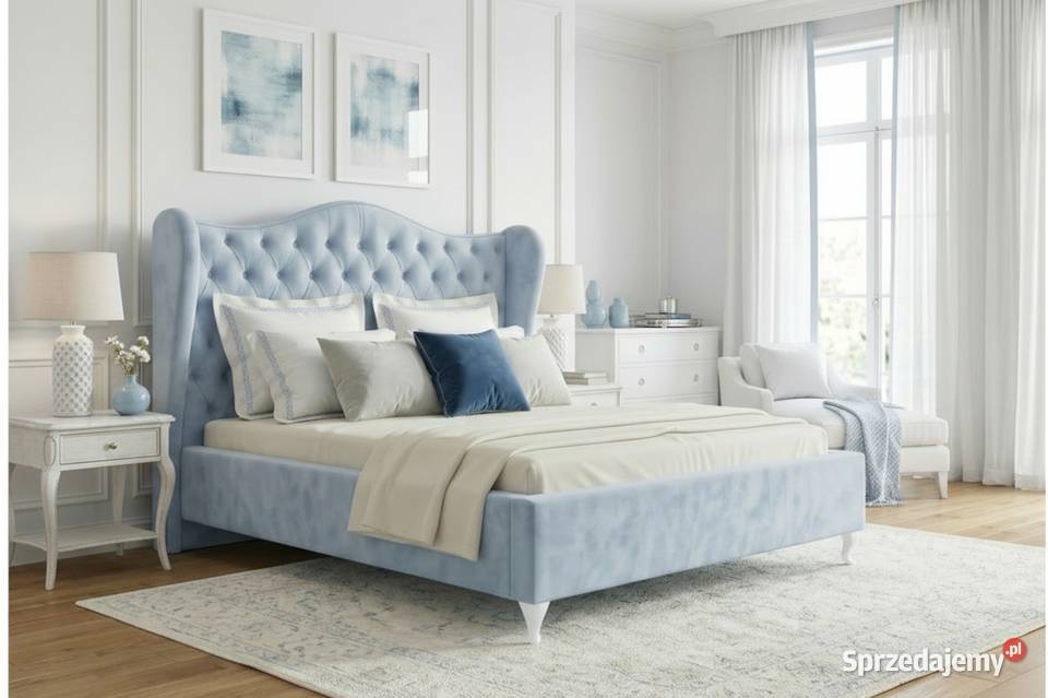 Łóżko USZAK 160x200 niebieskie pojemnik stelaż 184cm Sopot sprzedam