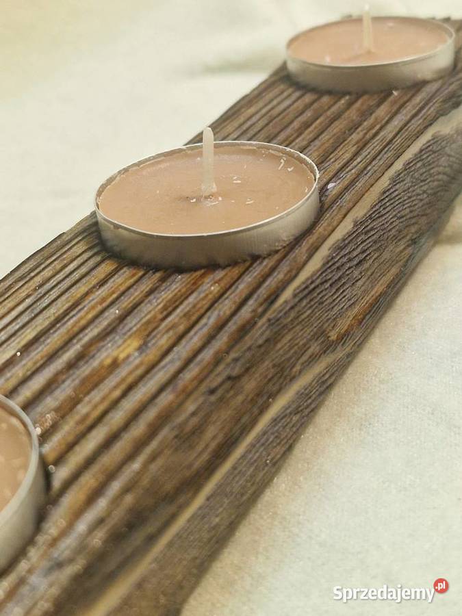 Świecznik świerkowy opalany Shou Sugi Ban brązowy Sępopol sprzedam