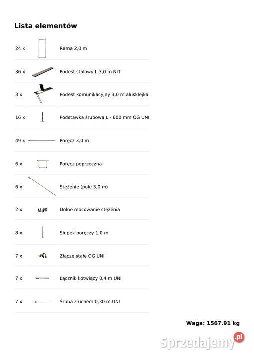 Używany zestaw rusztowania 21x82m rusztowanie Rusztowania Stare Siołkowice
