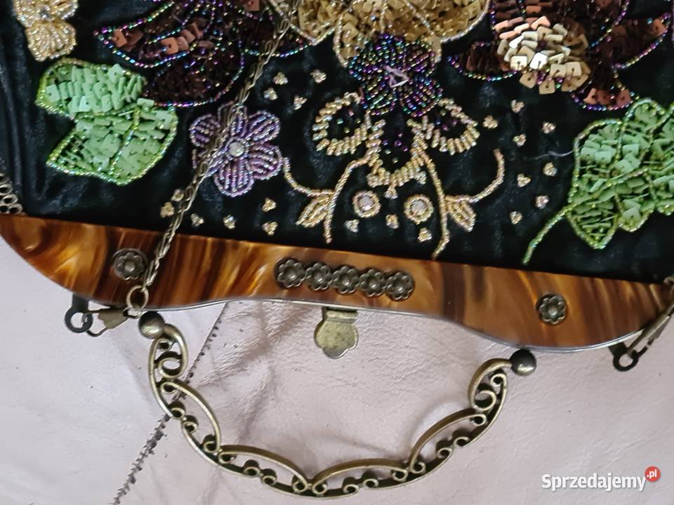 Czarna torebka wyszywana Vintage Przasnysz