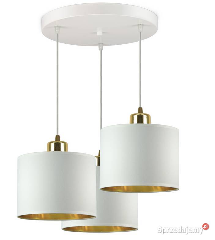 Lampa Wisząca Żyrandol Abażury Biała Złota LED Choroszcz