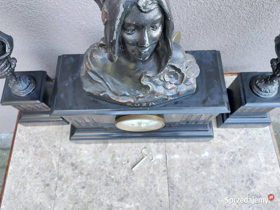 Stary zegar kominkowy Vincenti Cie kandelabry Tczew