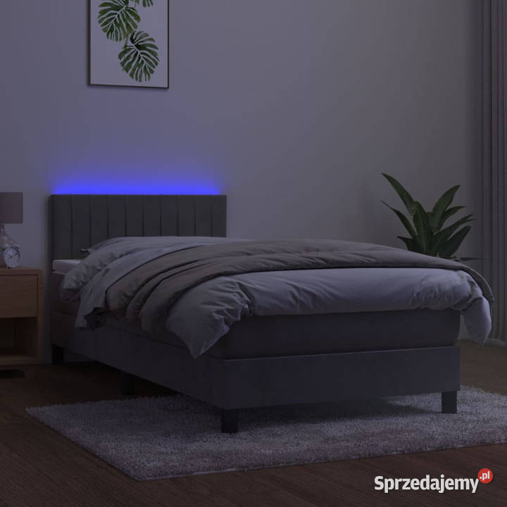 Łóżko kontynentalne z materacem i LED szare 203cm