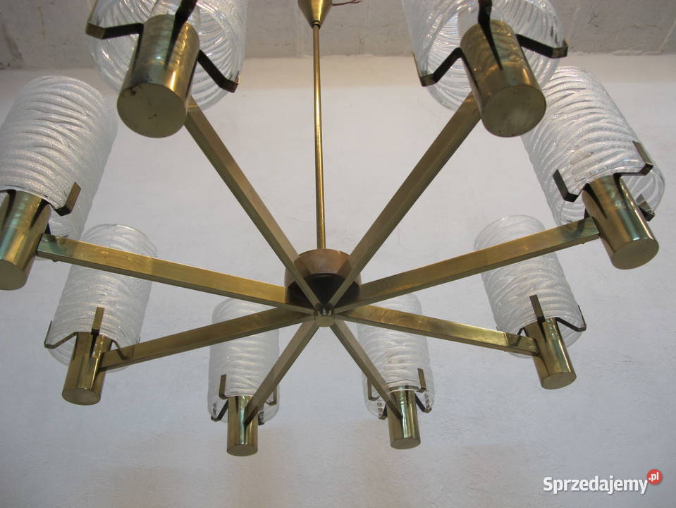 Żyrandol mosiężny lampa art deco 8 kloszy 8 Olkusz