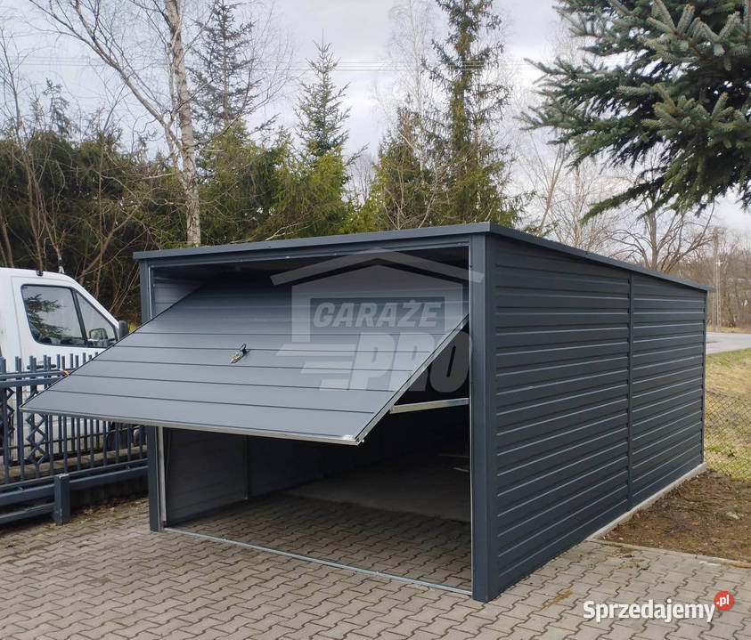 Garaż blaszany 3x5 Brama uchylna Antracyt Spad w