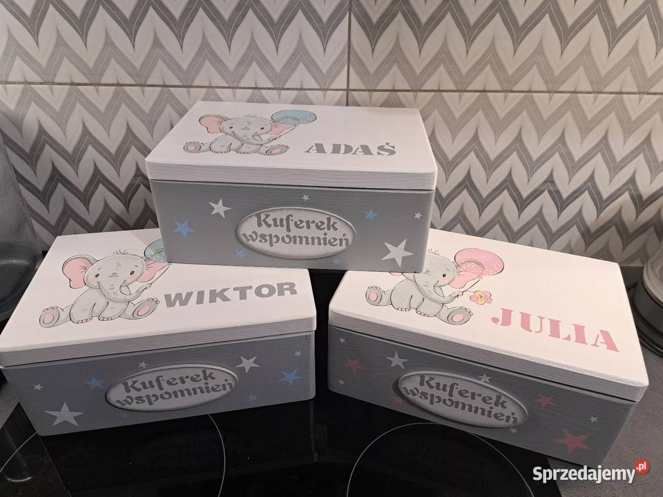 Kuferek wspomnień słonik chłopiec z metryczką Kędzierzyn-Koźle
