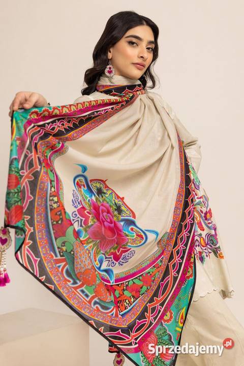 Duża chusta szal dupatta kwiaty folk bawełna