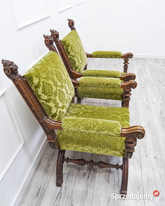Zdobione Fotele tapicerowane Orzech FOTEL wielkopolskie Kalisz