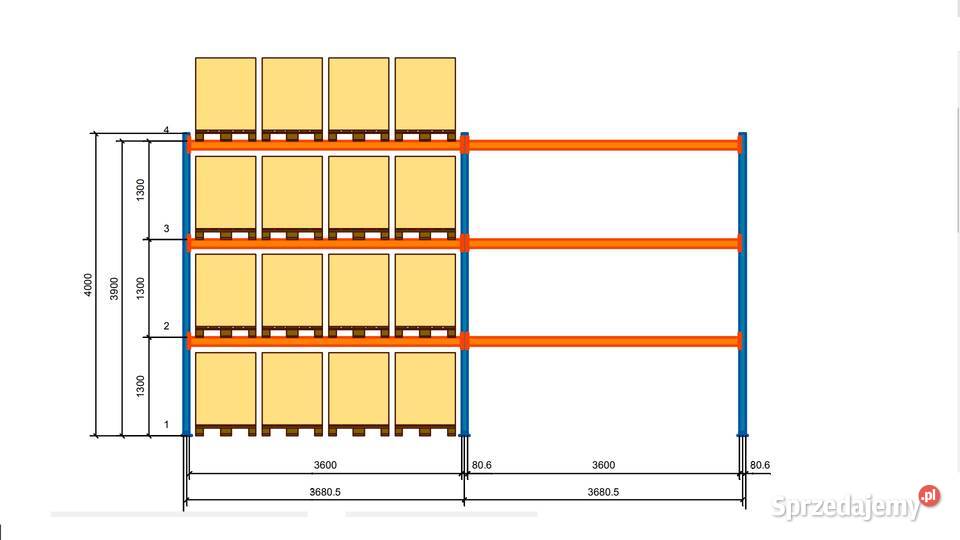 Regał paletowy zestaw 4m 32 miejsca paletowe z mazowieckie Siedlce