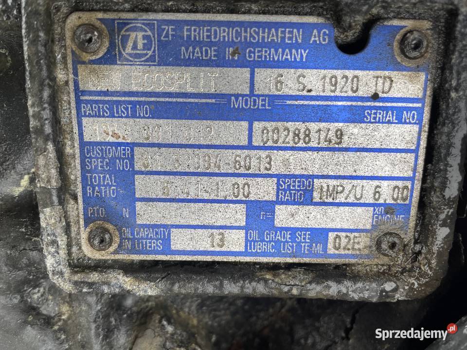 ZF ECOSPLIT Skrzynia 16S 1920 TD MAN TGA Łazy sprzedam