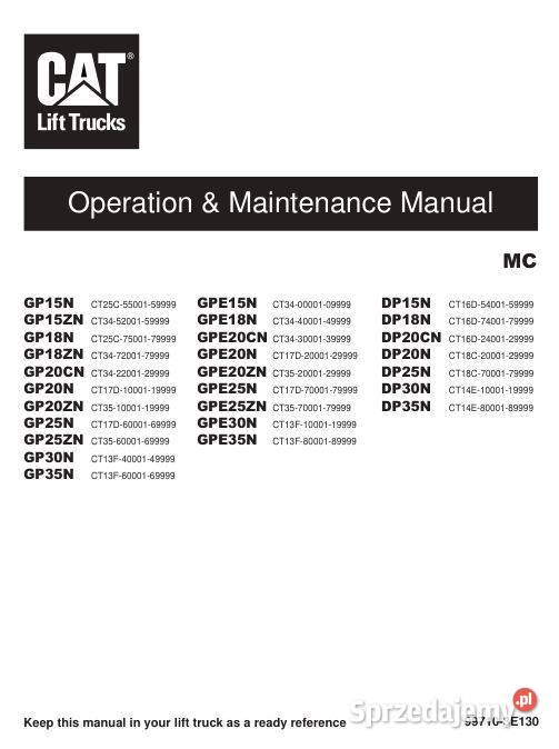 Caterpillar GP35N GP25N GP15N IC instrukcja motoryzacja, transport świętokrzyskie