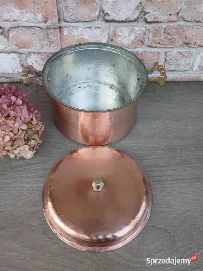 Miedziany garnek z pokrywką poj 3 litry