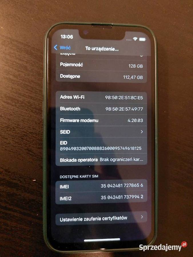 Apple iPhone 13 mini Czarny 128 GB 77 baterii Apple / iPhone Warszawa