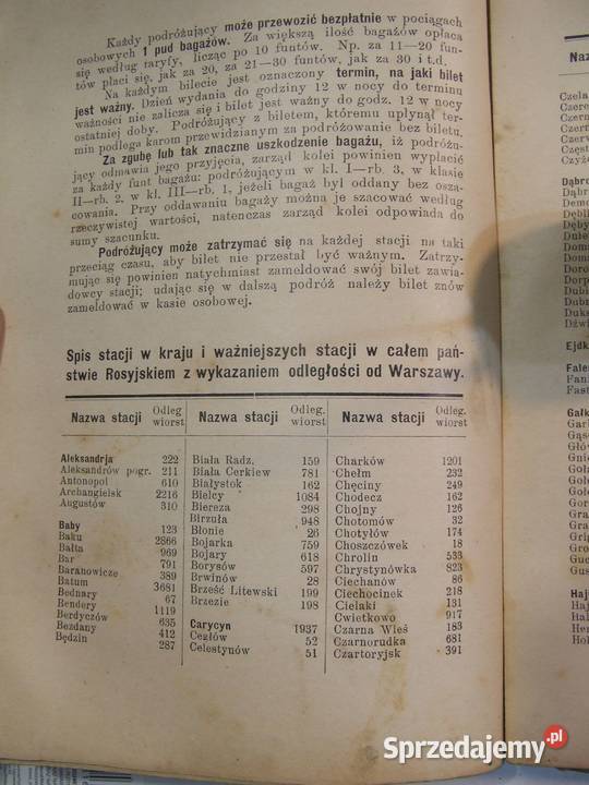 Przedwojenny informator 1910 taryfy ceny biletów Czeladź sprzedam
