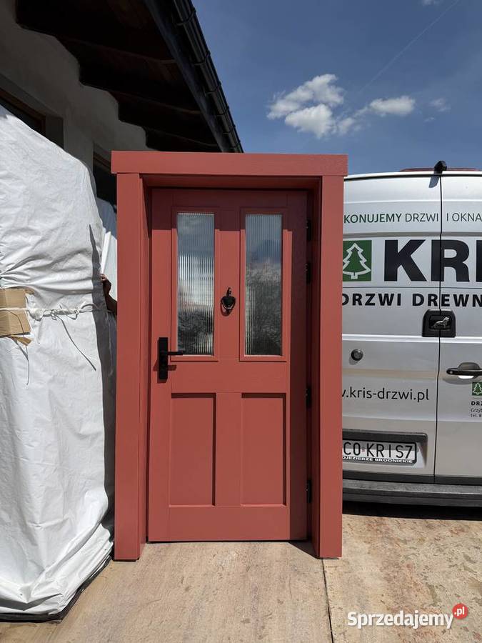 Drzwi zewnętrzne drewniane RĘKI Angielskie Zamek