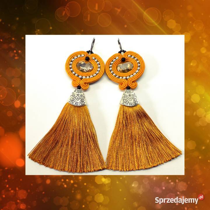 MUSZTARDOWE KOLCZYKI Z CHWOSTEM XXL SUTASZ Biżuteria dla Pań