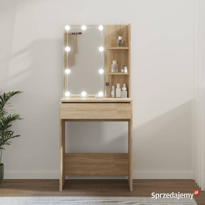 vidaXL Toaletka z oświetleniem LED, dąb sonoma, 60x40x140 cm