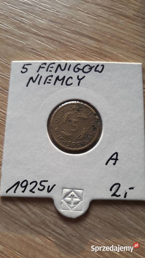 5 Fenigów Niemcy 1925 r men A Konin sprzedam
