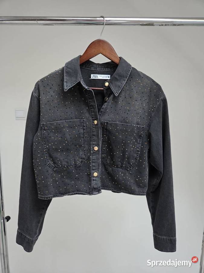 Kurtka jenasowa czarny szary jeans z dżetami Liszki