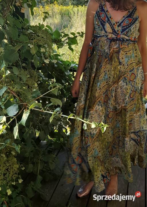 Sukienka Boho 22 jedwab naturalny 2 kolory wzory Spódnice i sukienki