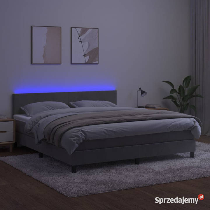 Łóżko kontynentalne z materacem i LED szare 180cm