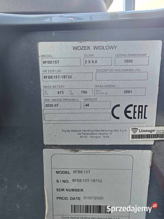 TOYOTA 8FBE15T 2020 Triplex 450 m Magazynowanie Godziesze Małe