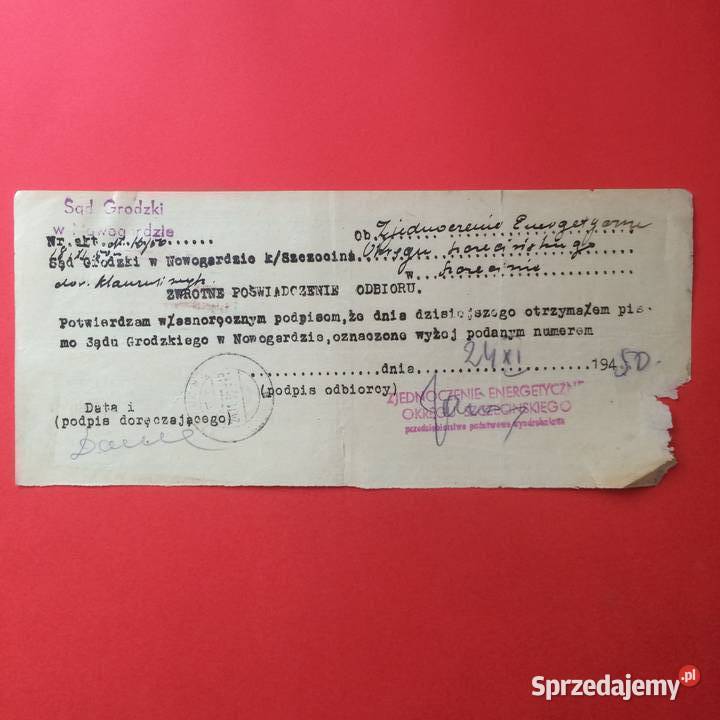 1707 Zwrotne Sądowe Poświadczenie Odbioru Szczecin