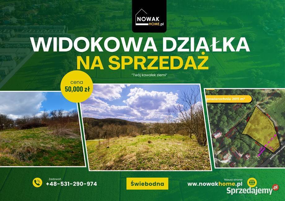 Świebodna Działka budowlana20 arów WZ widoki 25zł/m2