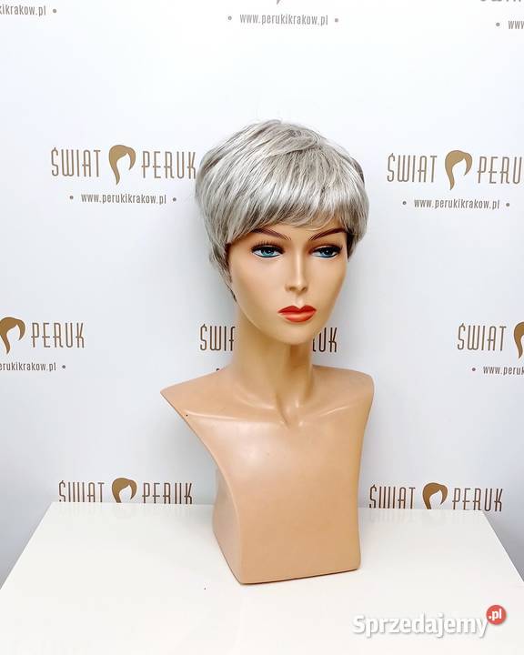Siwa krótka peruka syntetyczna Końskie Sandomierz