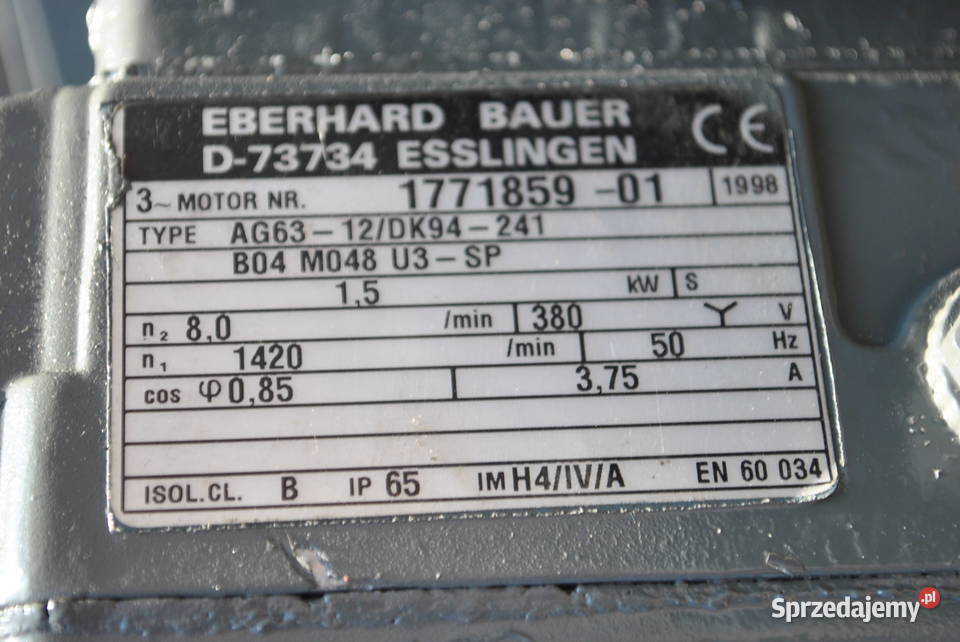 Motoreduktor 15kw 8obr z hamulcem Bauer Kargowa