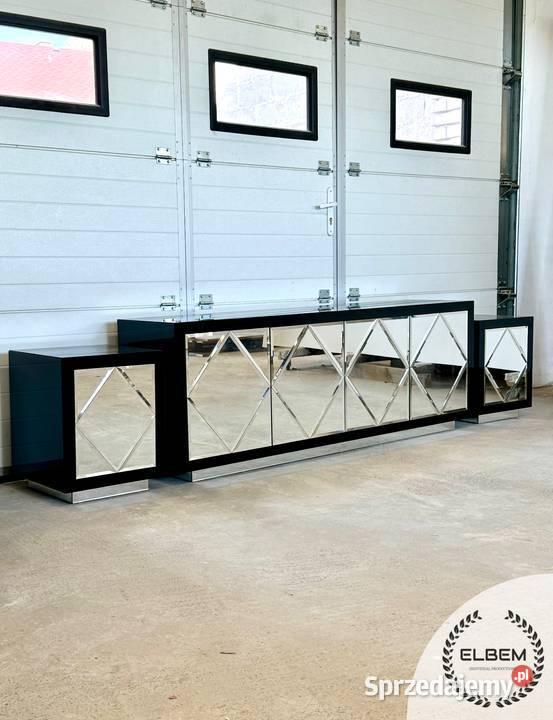 Czarna Komoda Lustrzane romby Glamour Warszawa