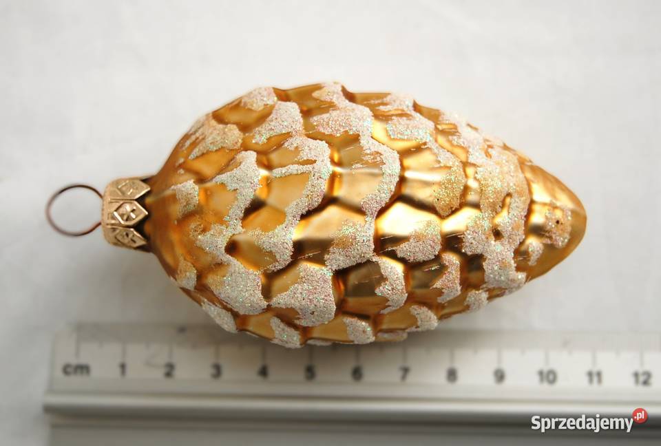 Stara bombka duża złota szyszka z brokatem inny kolor