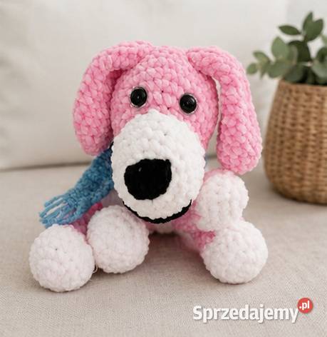 Różowy piesek handmade miękka przytulanka Parzniew