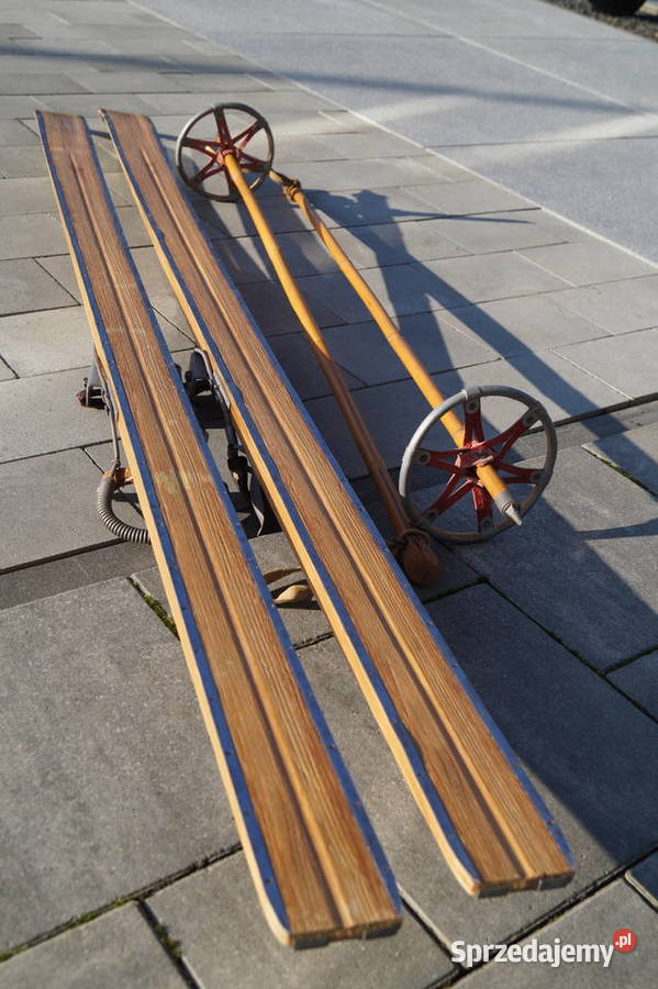 Stare narty jesionowe 185 z kijkami