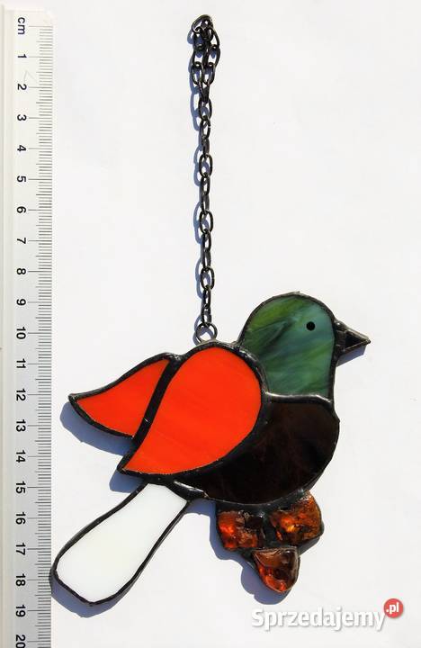 Ptak ptaszek witraż Tiffany z bursztynem Witraże