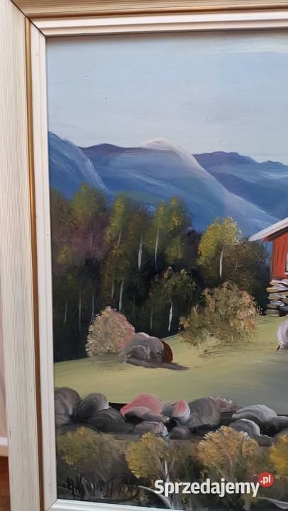 Stary oprawiony w ramie obraz na dykcie Norweski Malarstwo Zamość