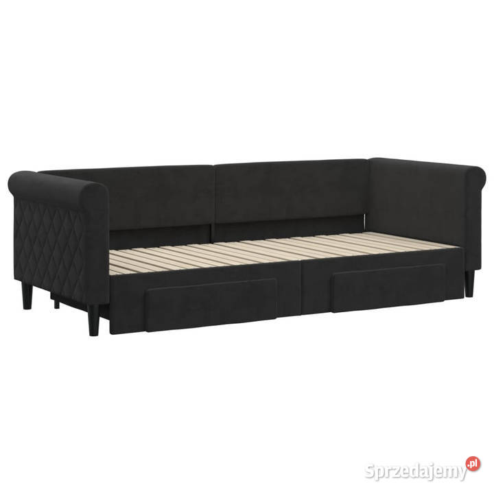 Sofa rozsuwana z szufladami czarna aksamit Warszawa