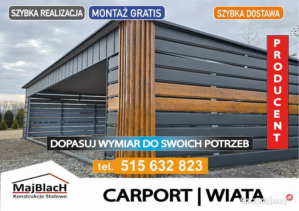 Ładny CARPORT Wiata Samochodowa Altana Garaż blacha Gniezno