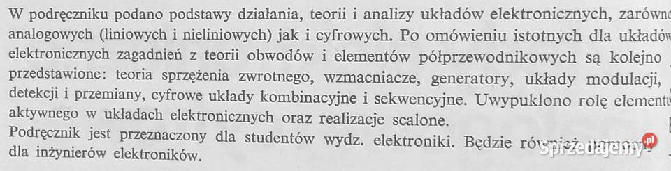 T Filipkowski Układy elektroniczne analogowe Warszawa sprzedam