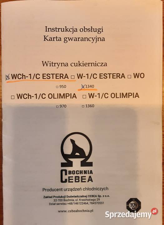 Witryna cukiernicza Bochnia Cebea WCh1C Estera