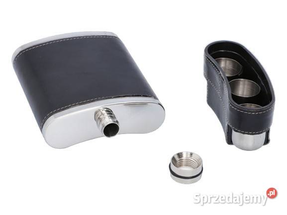 Elegancka Czarna Piersiówka Obszyta Skórą w Ostrowy nad Okszą