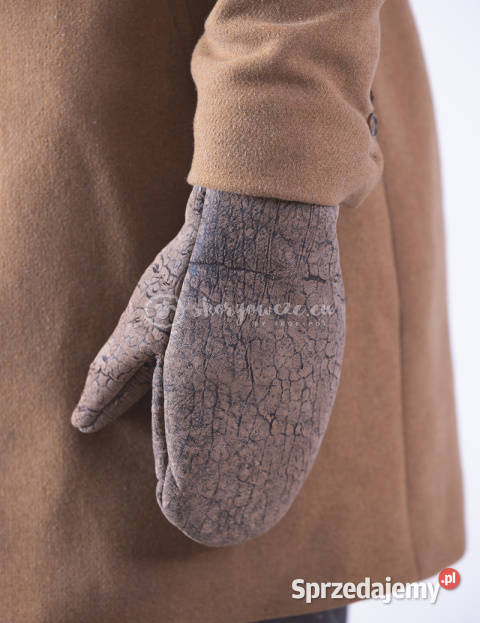 Beżowe o marmurkowej fakturze rękawiczki męskie Szaflary sprzedam
