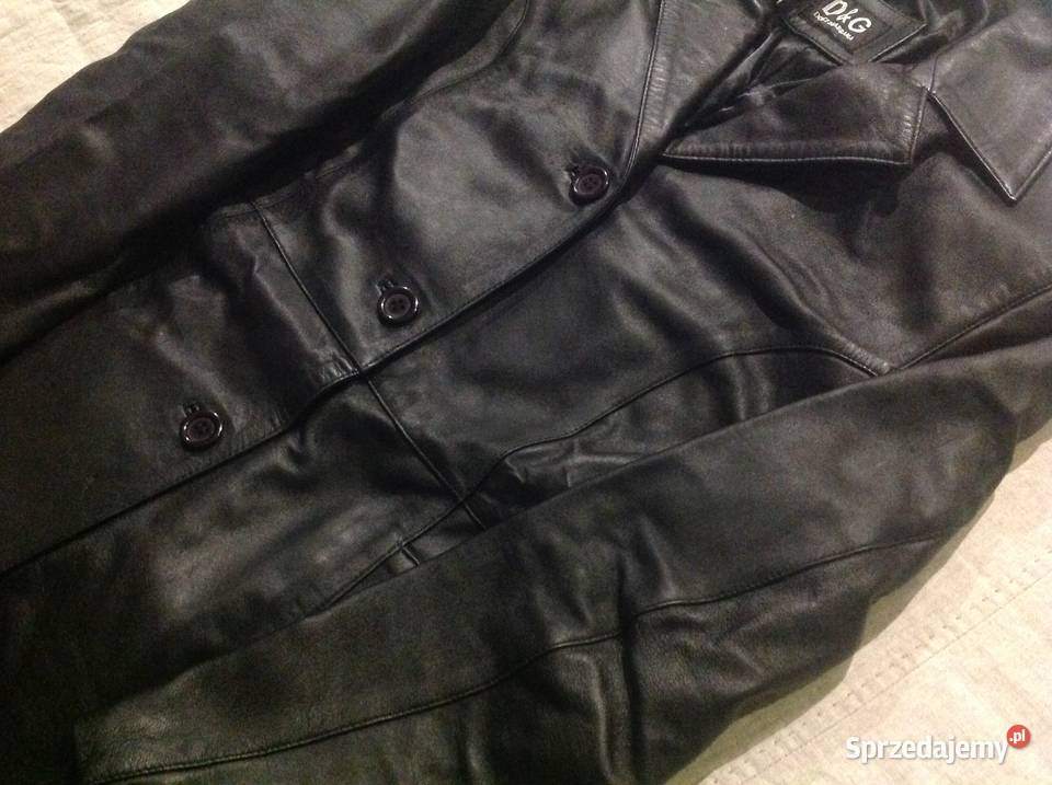 Płaszcz Czarny Skórzany Damski DG r ML Moda i Styl Nowa Sól