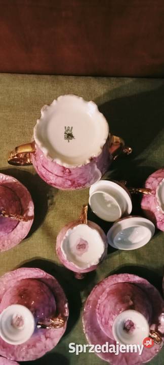 Serwis kawowy różowy Wawel PRL Wyposażenie wnętrz