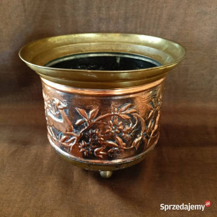 Miedziana osłona na doniczkę Antyki, Sztuka, Kolekcje śląskie Mikołów