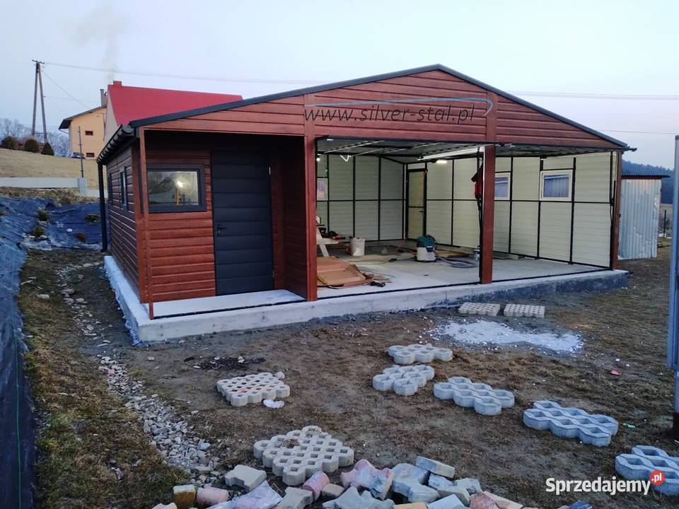 Garaż blaszany drewnopodobny z wnęką 8x6 8x5 8x7 Brzeziny