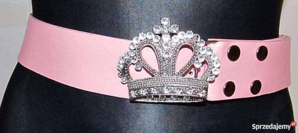 Pasek różowy skórzany z koroną cyrkonia diamenty Dla kobiet Zamość