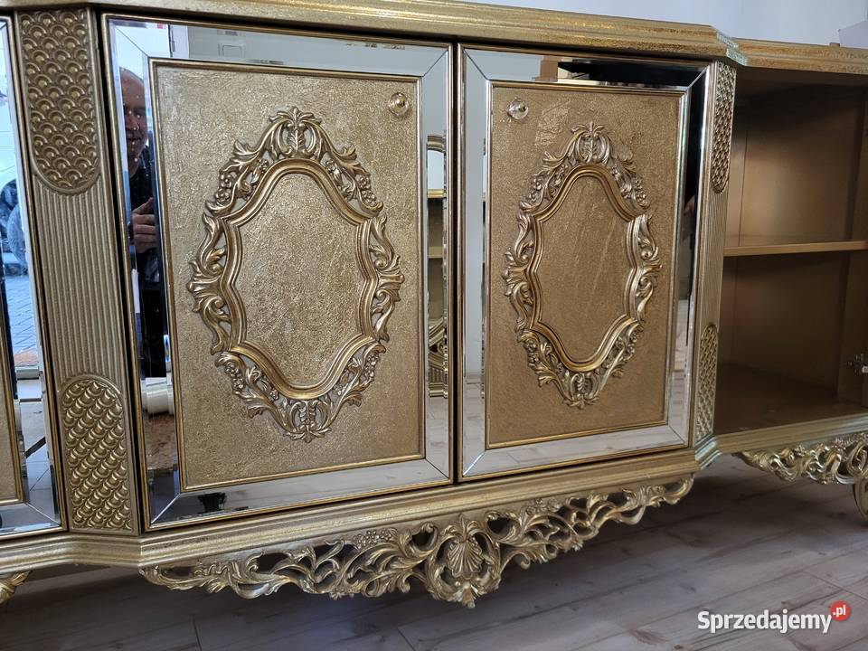 Piękna masywna komoda złota stylowa z lustrami 103cm Sypniewo