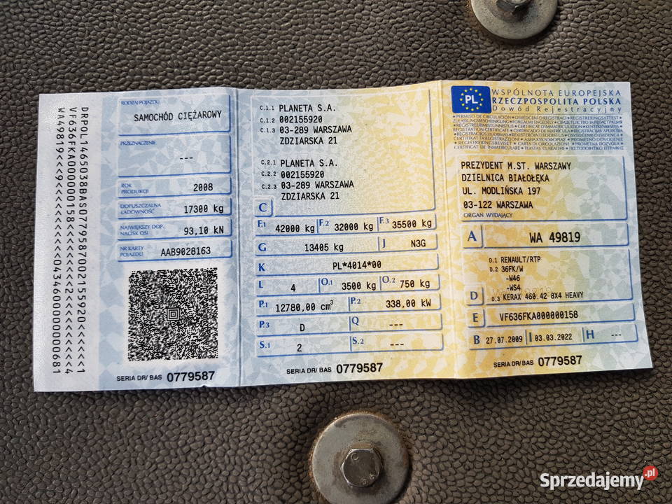 Syndyk sprzeda RENAULT KERAX 460 Z WYWROTKĄ Warszawa sprzedam
